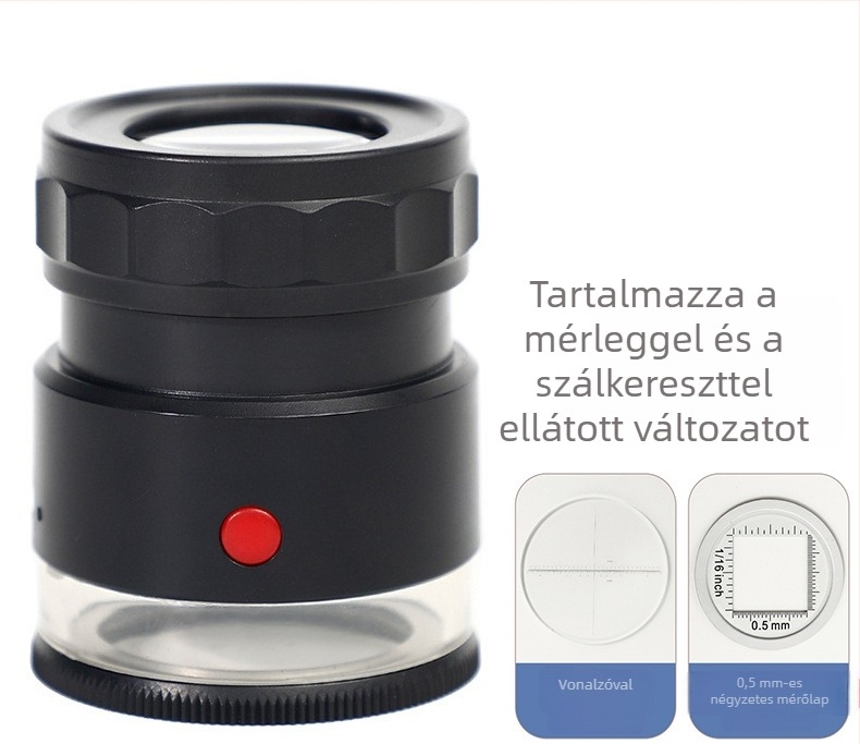 USB újratölthető nagyító LED világítással, üvegből készült henger, mérővonal, hordozható 10x nagyítás, érmék és textíliák pontnyomtatása