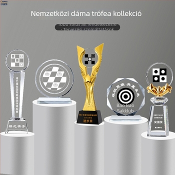 Kristálygyanta trófea, gravírozott sakkhoz, kínai sakkhoz, nemzetközi dáma és Go