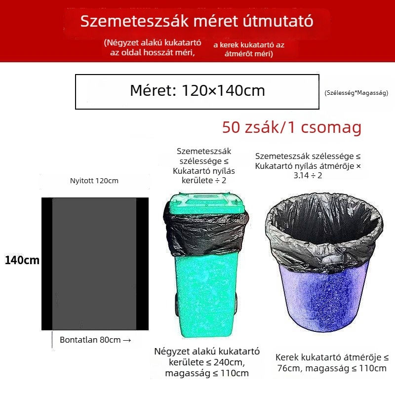 Nagy méretű, extra vastag szemeteszacskók, konyhákhoz, szállodákhoz, ingatlanüzemeltetéshez, iskolákhoz, kereskedelmi használatra, nagy kapacitású