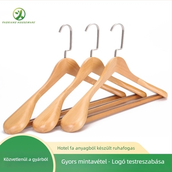Megvastított, széles vállú tömörfa vállfa, retro stílusú, otthoni használatra, csúszásmentes, nyom nélküli, ruhákhoz és nadrágokhoz, tárolásra