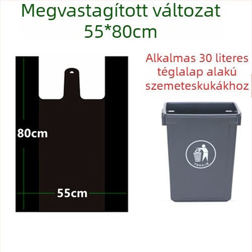 Nagy zseb, mellény-stílusú szemeteszsák, hordozható, extra vastag, kereskedelmi célú kültéri használatra, fekete.