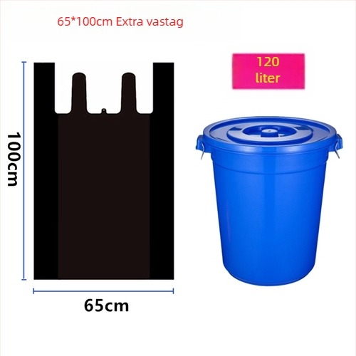 Nagy zseb, mellény-stílusú szemeteszsák, hordozható, extra vastag, kereskedelmi célú kültéri használatra, fekete.