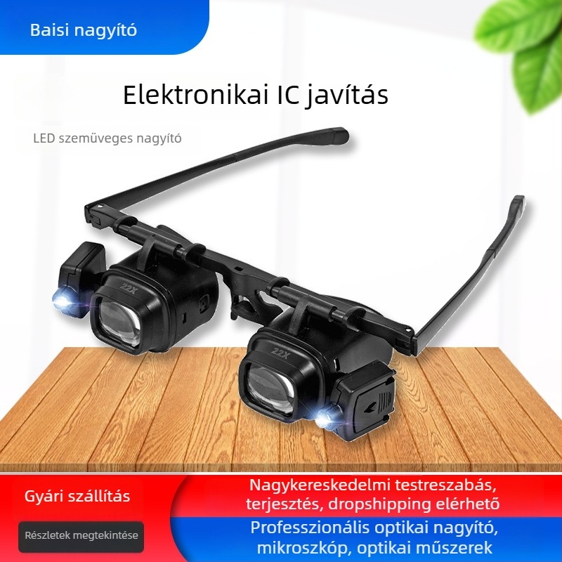 LED nagyító szemüveg 24x, többlencsés rendszerrel elektronikus chipek javításához, modell 2925S2