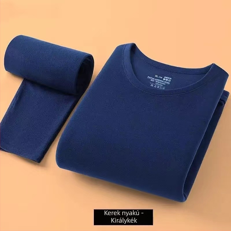 Férfi fleece-bevonatú termoszett, vékony őszi felső és nadrág, kerek nyakú