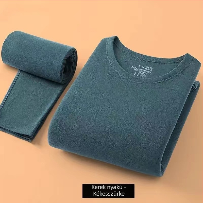 Férfi fleece-bevonatú termoszett, vékony őszi felső és nadrág, kerek nyakú