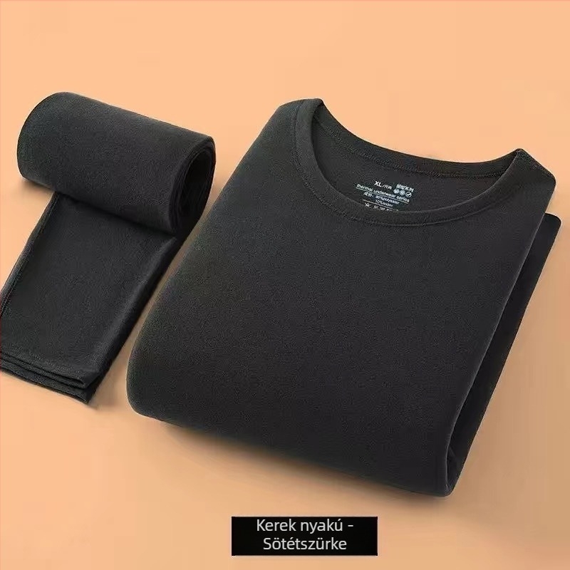 Férfi fleece-bevonatú termoszett, vékony őszi felső és nadrág, kerek nyakú
