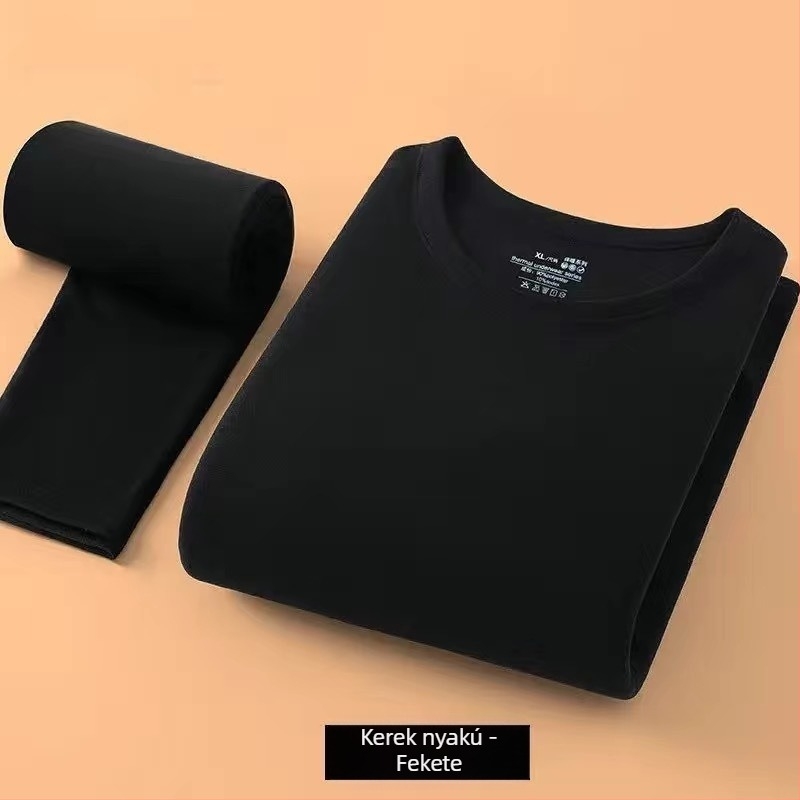 Férfi fleece-bevonatú termoszett, vékony őszi felső és nadrág, kerek nyakú