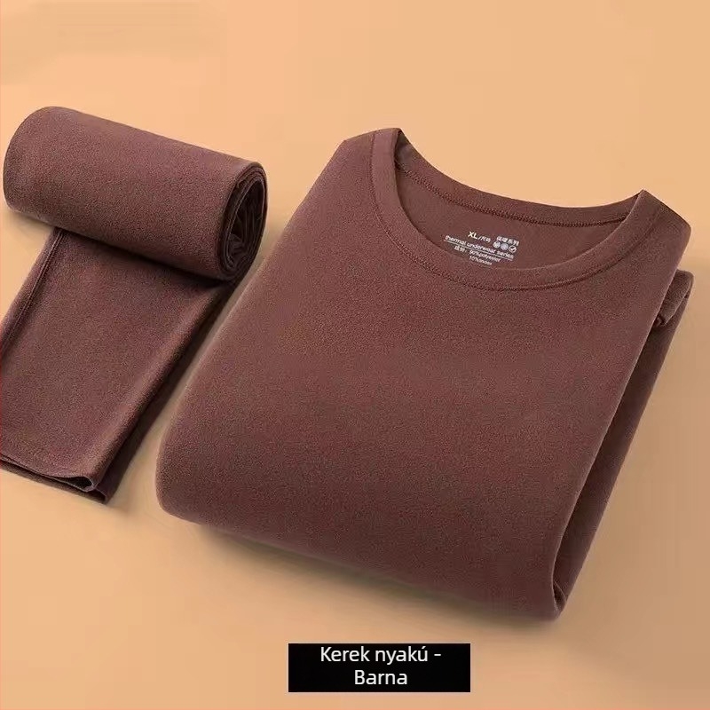 Férfi fleece-bevonatú termoszett, vékony őszi felső és nadrág, kerek nyakú