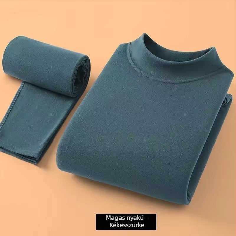 Férfi fleece-bevonatú termoszett, vékony őszi felső és nadrág, kerek nyakú