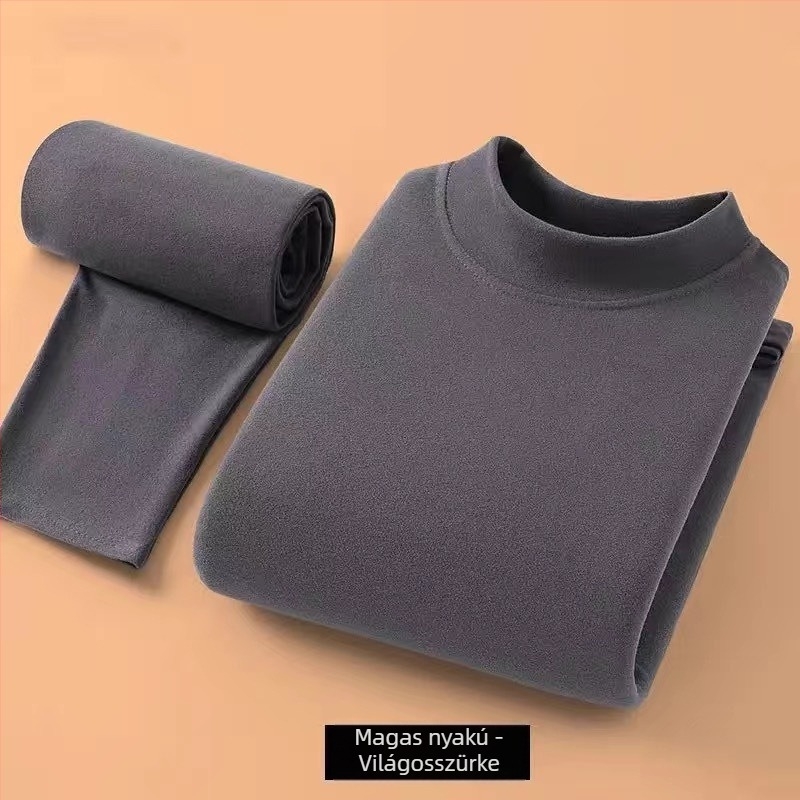 Férfi fleece-bevonatú termoszett, vékony őszi felső és nadrág, kerek nyakú