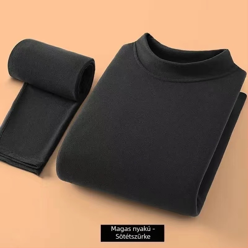 Férfi fleece-bevonatú termoszett, vékony őszi felső és nadrág, kerek nyakú