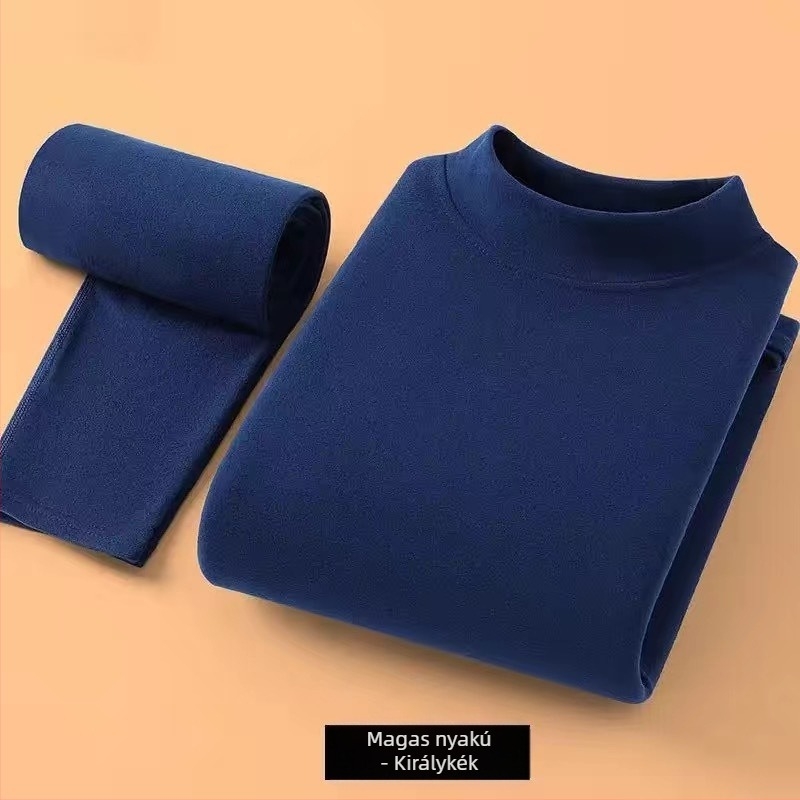 Férfi fleece-bevonatú termoszett, vékony őszi felső és nadrág, kerek nyakú
