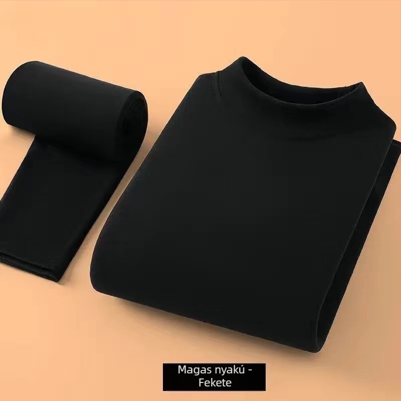 Férfi fleece-bevonatú termoszett, vékony őszi felső és nadrág, kerek nyakú