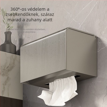 Vízálló falra szerelhető papírtartó és zsepitartó rozsdamentes acélból, fürdőszobai tárolóval.