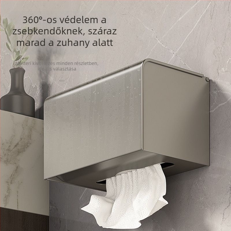 Vízálló falra szerelhető papírtartó és zsepitartó rozsdamentes acélból, fürdőszobai tárolóval.