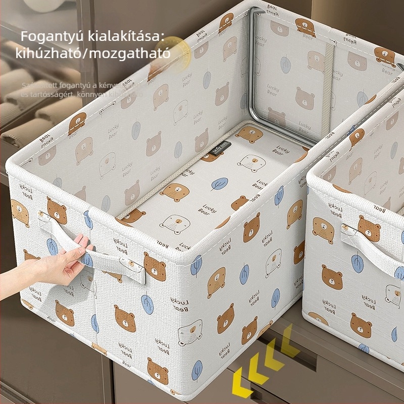 Textil tárolókosár ruhák tárolására, összecsukható, gardróbba rendező, rajzfilm mintával, 30–40 literes űrtartalom