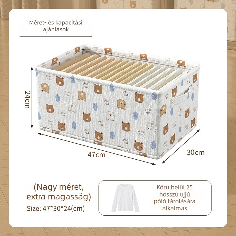 Textil tárolókosár ruhák tárolására, összecsukható, gardróbba rendező, rajzfilm mintával, 30–40 literes űrtartalom
