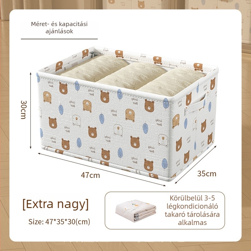 Textil tárolókosár ruhák tárolására, összecsukható, gardróbba rendező, rajzfilm mintával, 30–40 literes űrtartalom