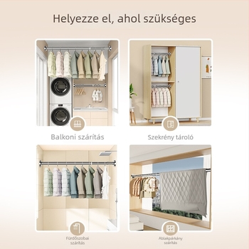 Rozsdamentes acélból készült ruhaszárító rúd erkélyre, falra szerelhető, fix típus, fúrás nélkül, kihúzható, otthoni használatra