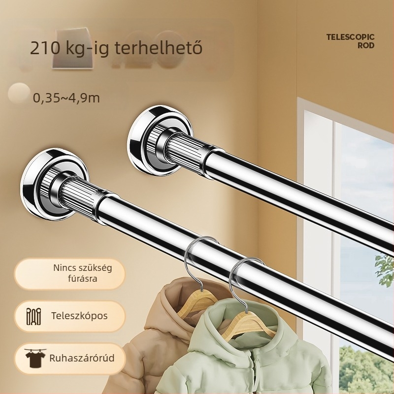 Rozsdamentes acélból készült ruhaszárító rúd erkélyre, falra szerelhető, fix típus, fúrás nélkül, kihúzható, otthoni használatra