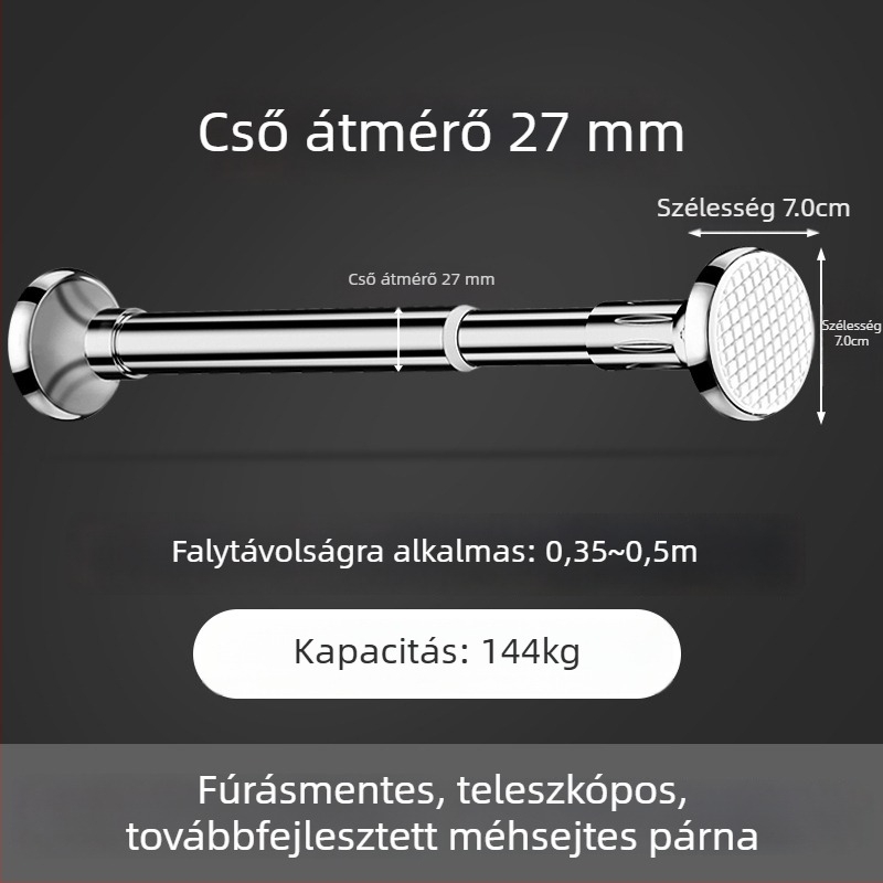 Rozsdamentes acélból készült ruhaszárító rúd erkélyre, falra szerelhető, fix típus, fúrás nélkül, kihúzható, otthoni használatra