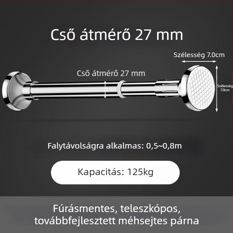 Rozsdamentes acélból készült ruhaszárító rúd erkélyre, falra szerelhető, fix típus, fúrás nélkül, kihúzható, otthoni használatra