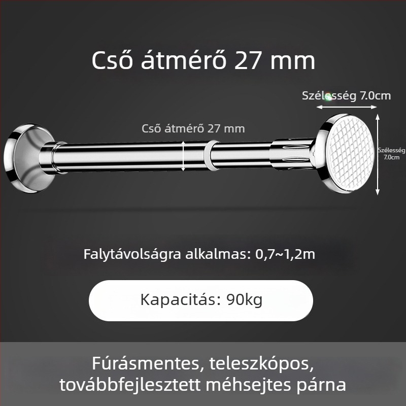 Rozsdamentes acélból készült ruhaszárító rúd erkélyre, falra szerelhető, fix típus, fúrás nélkül, kihúzható, otthoni használatra