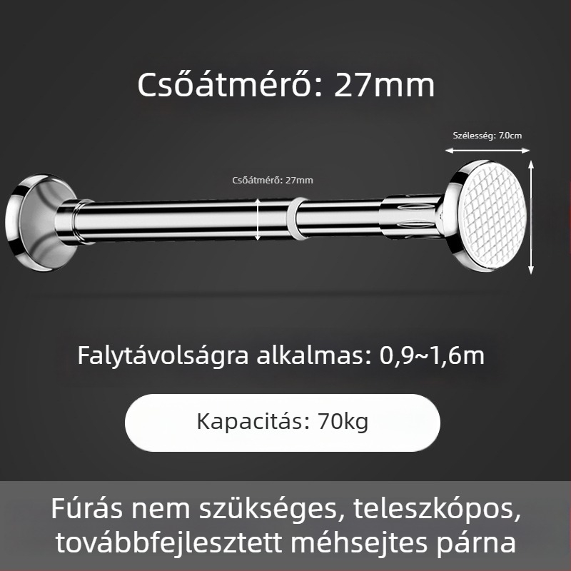 Rozsdamentes acélból készült ruhaszárító rúd erkélyre, falra szerelhető, fix típus, fúrás nélkül, kihúzható, otthoni használatra