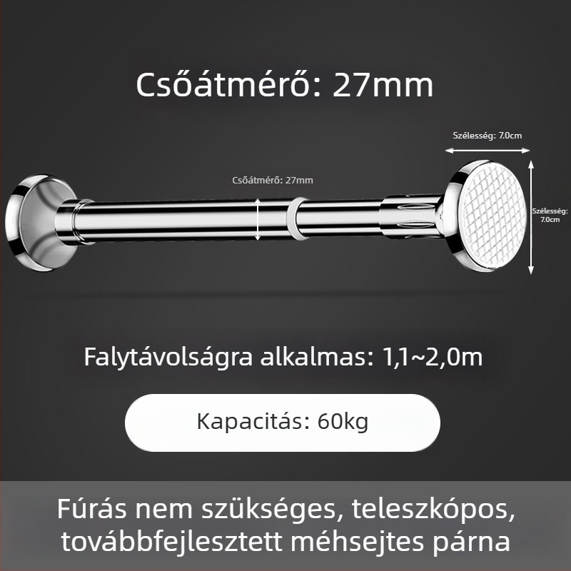 Rozsdamentes acélból készült ruhaszárító rúd erkélyre, falra szerelhető, fix típus, fúrás nélkül, kihúzható, otthoni használatra