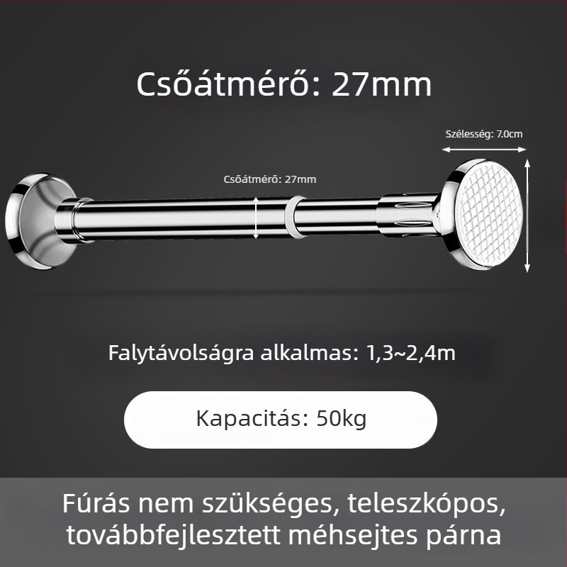 Rozsdamentes acélból készült ruhaszárító rúd erkélyre, falra szerelhető, fix típus, fúrás nélkül, kihúzható, otthoni használatra
