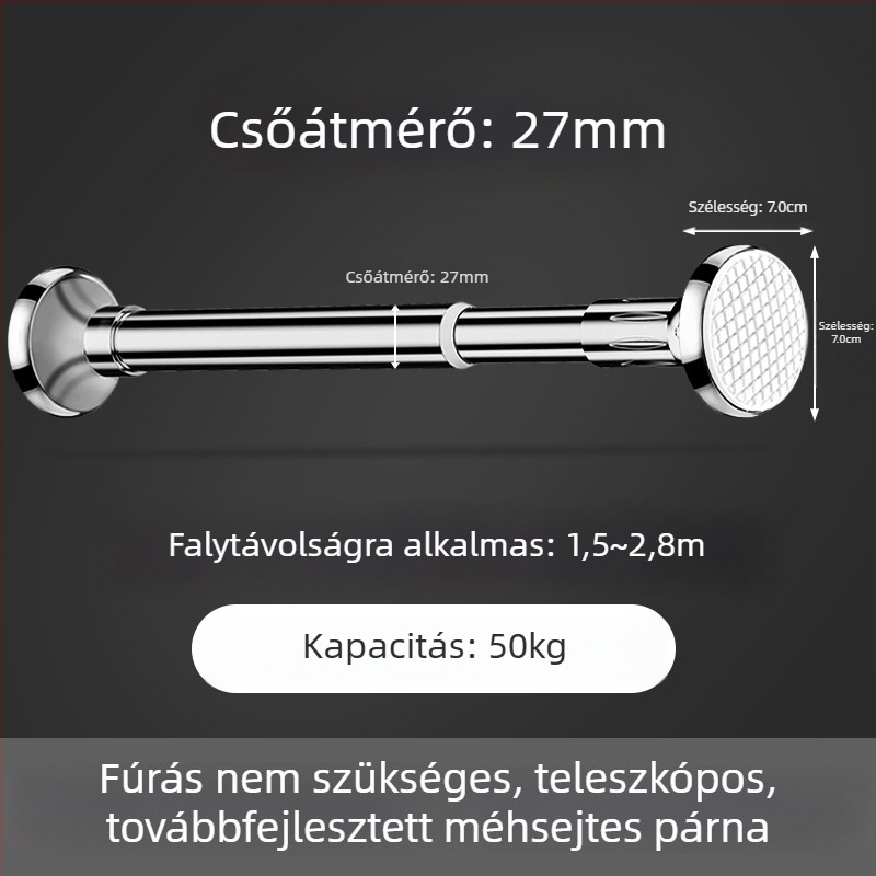Rozsdamentes acélból készült ruhaszárító rúd erkélyre, falra szerelhető, fix típus, fúrás nélkül, kihúzható, otthoni használatra