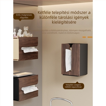 Diófa fából készült papírzsebkendő tartó mágneses konyhai oldalsó tárolóval, fúrás nélkül, fürdőszobai papírzsebkendő doboz