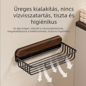 Fekete diófa anyagú papírzsepi tartó és WC-papírtartó, fürdőszoba, falra szerelhető