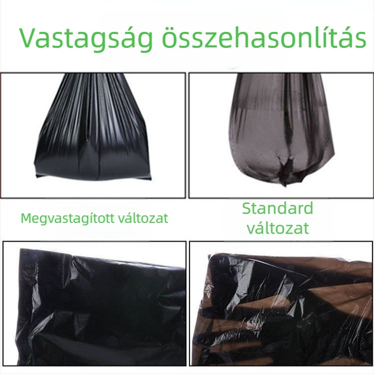 Fekete vastagított műanyag szemeteszsákok háztartási használatra, különböző méretek, praktikus mindennapi használatra