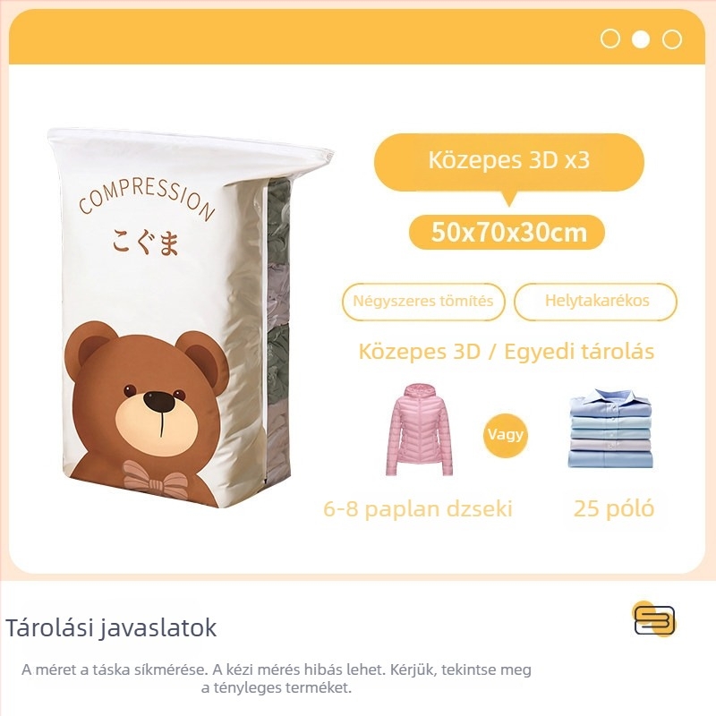 Vákuummentes tömörítő tároló zsák ruhákhoz, XL méret, kollégiumi használatra