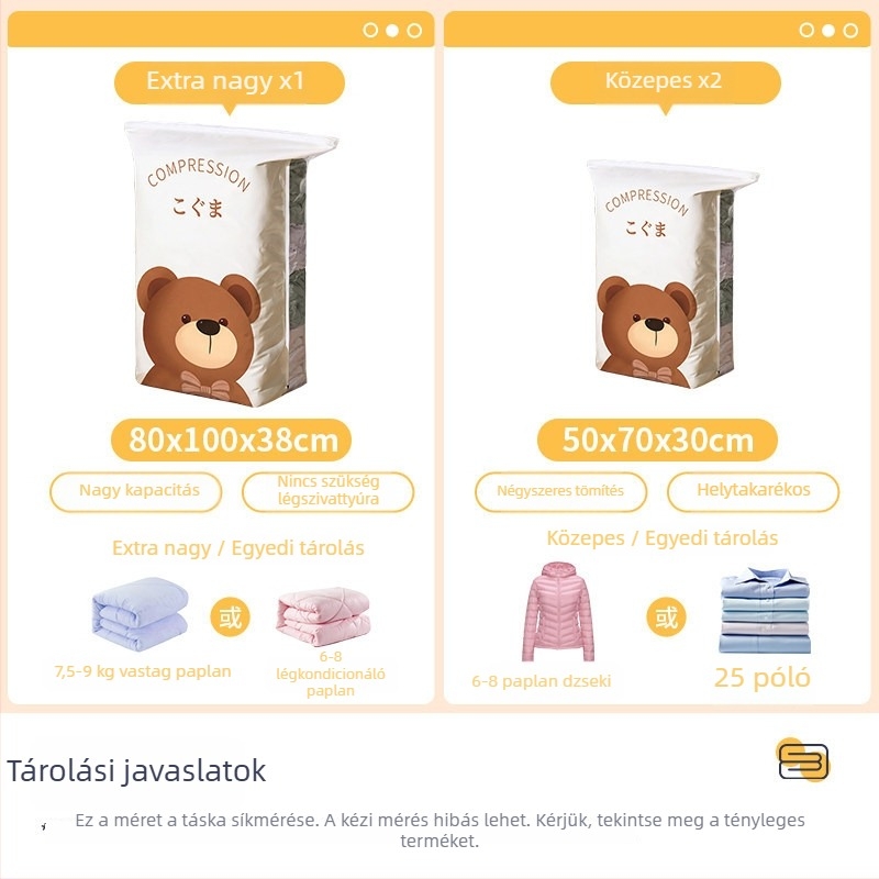 Vákuummentes tömörítő tároló zsák ruhákhoz, XL méret, kollégiumi használatra