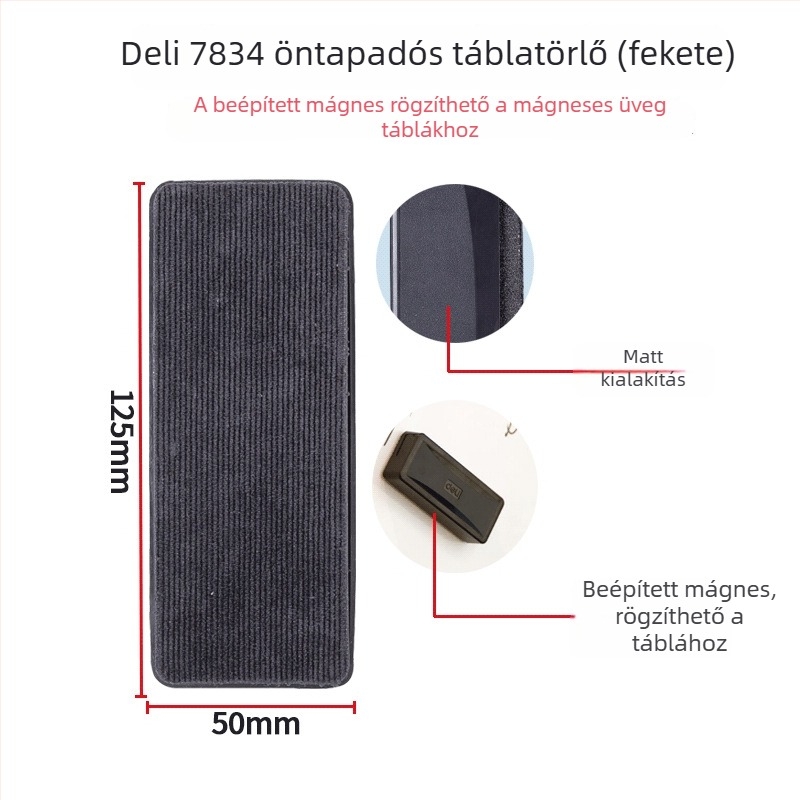 Deli Nagy mágneses fehér tábla radír flanel bevonattal, üvegfehér táblákhoz és krétatáblákhoz