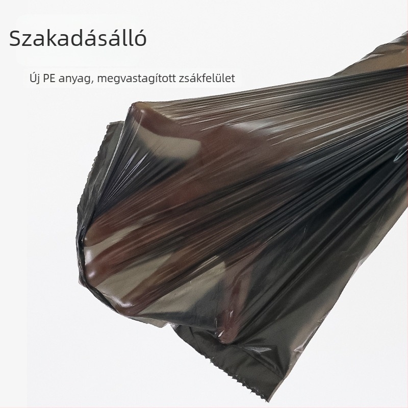 Fekete, vastagított szemeteszsákok, nagy méret, konyhai műanyag zacskók, mellény-stílusú, sík szájú, fogantyúval