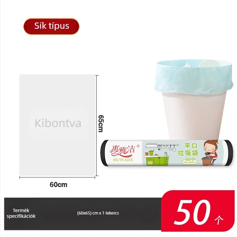 Fekete, vastagított szemeteszsákok, nagy méret, konyhai műanyag zacskók, mellény-stílusú, sík szájú, fogantyúval