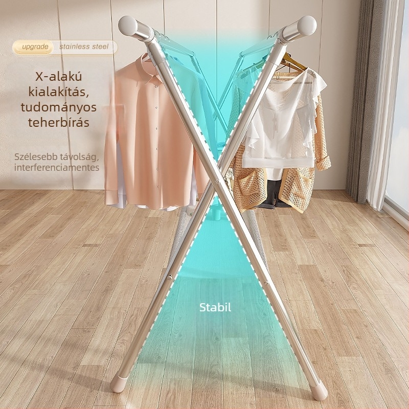 Padlón álló ruhaszárító állvány rozsdamentes acélból, X-alakú hálóval, beltéri és kültéri használatra