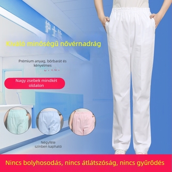 Női ápolónői nadrág, elasztikus derékkal, fehér, rózsaszín vagy kék, orvosi munkanadrág tavasz–őszre