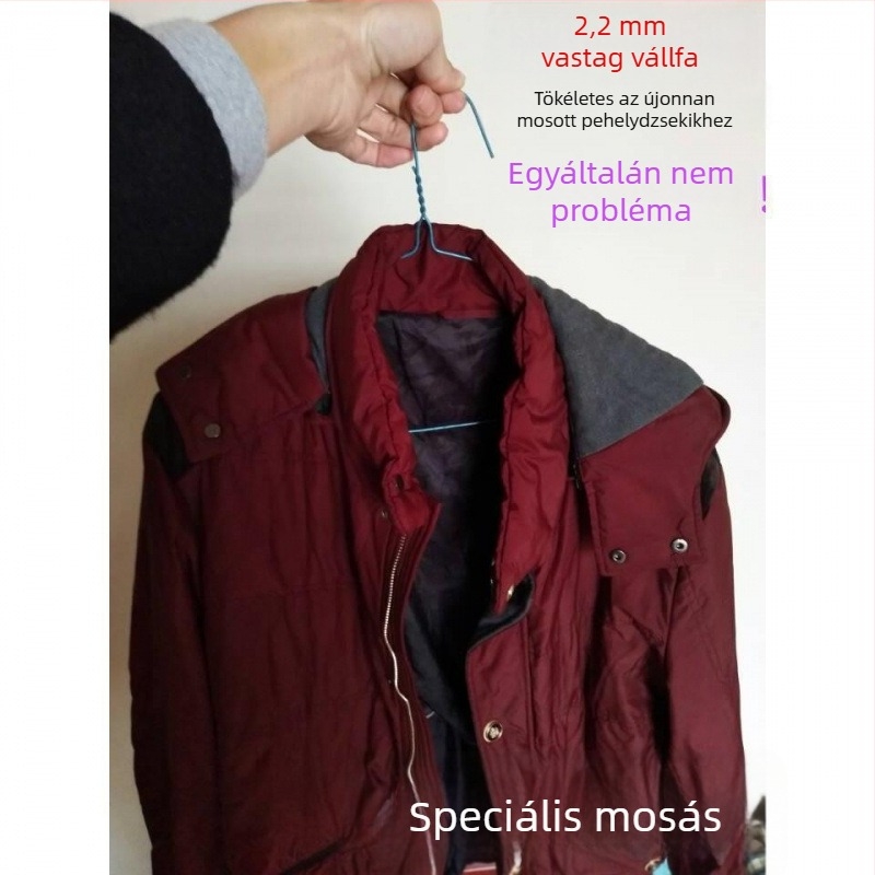 Egyszer használatos ruhafogasok mosodák számára, 600 darab; vastagított acéldrótból készült ruhafogasok és szárítórácsok; 2,2 ruhatartó elemek.