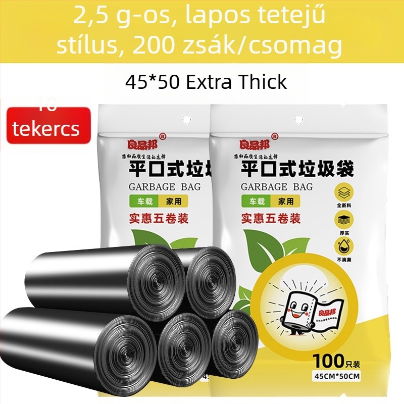 Háztartási és irodai használatra tervezett egyszer használatos szemeteszsákok, fekete és színes, színkódolt, tekercses kiszerelés, 45×50 cm, lapos szájú