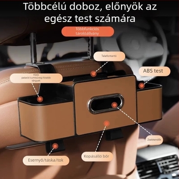 ABS anyagú hátsó ülés tároló doboz törlőkendő tartóval és pohártartóval