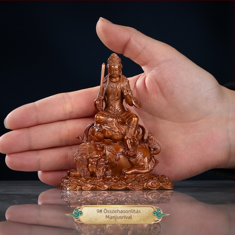 Manjushri-Puxian ülő réz szobor otthoni és irodai dekorációhoz – mini Buddha dísz