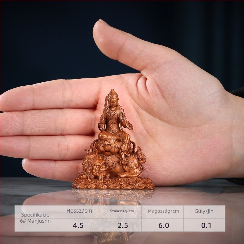 Manjushri-Puxian ülő réz szobor otthoni és irodai dekorációhoz – mini Buddha dísz