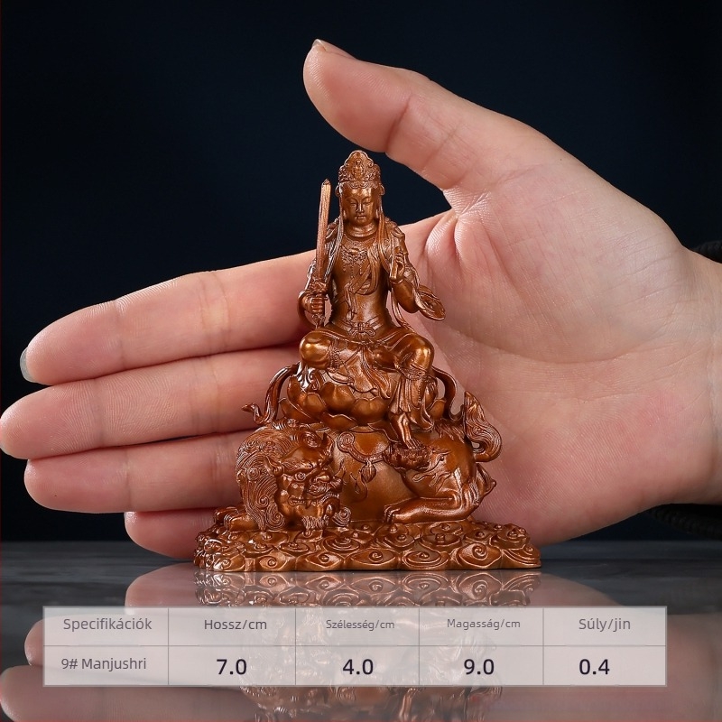 Manjushri-Puxian ülő réz szobor otthoni és irodai dekorációhoz – mini Buddha dísz