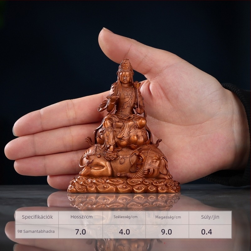 Manjushri-Puxian ülő réz szobor otthoni és irodai dekorációhoz – mini Buddha dísz