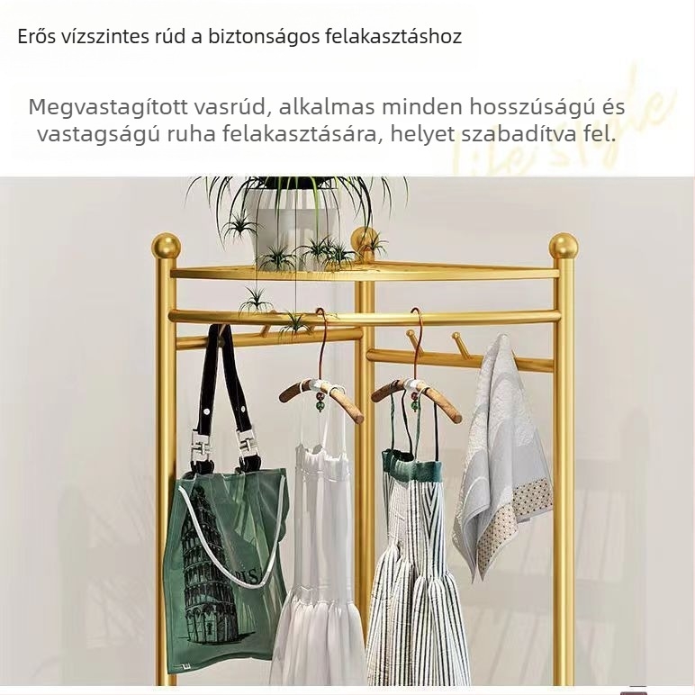 Sarokba illeszkedő padlóra álló ruhatartó, állítható hosszúságú, egyszerű, modern dizájn otthonhoz és hálószobához
