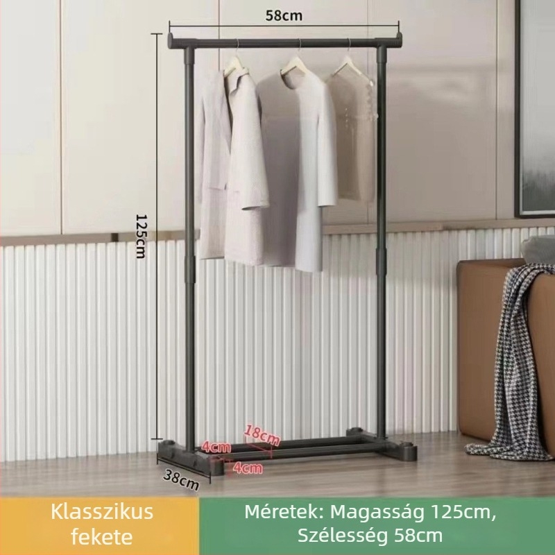 Sarokba illeszkedő padlóra álló ruhatartó, állítható hosszúságú, egyszerű, modern dizájn otthonhoz és hálószobához